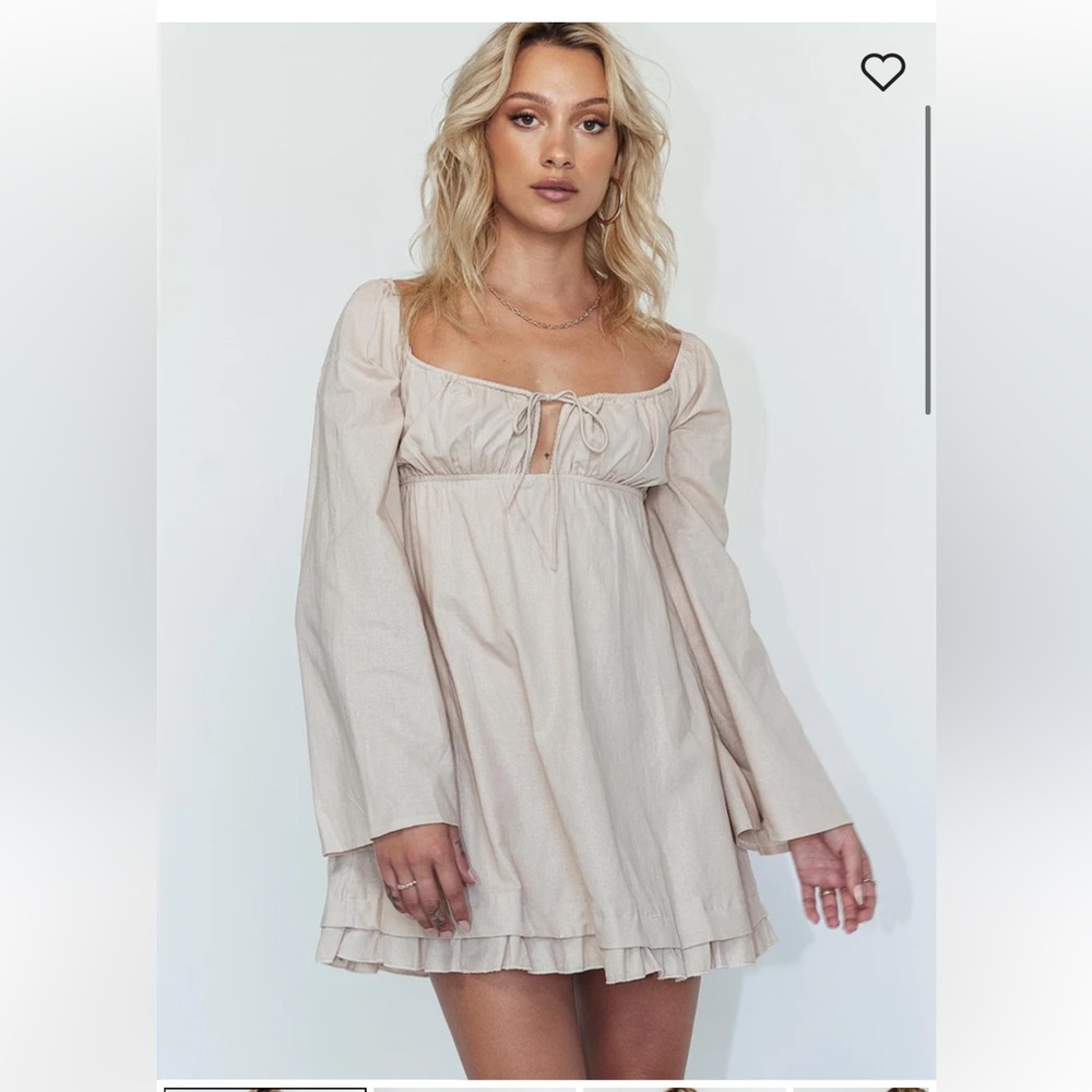 Princess Polly EMPRESS OF LOVE LONG SLEEVE MINI DRESS BEIGE Dress Size 10